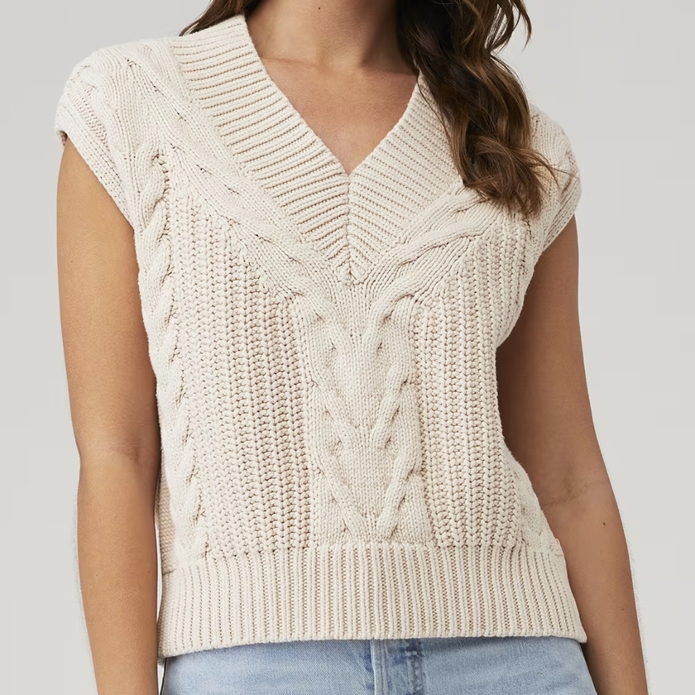Pistola Kiran Oversized Cable Knit Fisherman Sweater Vest in Dove Size L
